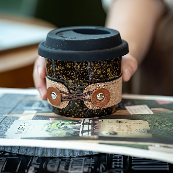 Travel Coffee Mug, No Spill Coffee Cups with Lids, Reusable Camping Mugs, To Go Coffee Mug, Ceramic Tumbler for Men & Women, Microwave & Dishwasher Safe, 6.5oz