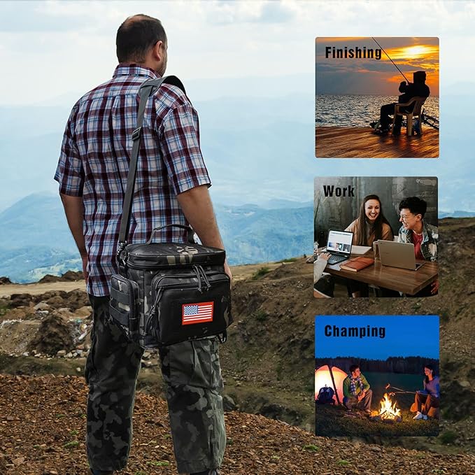 ATRIPACK Lunch Box for Men, Tactical Lunch Bag MOLLE Webbing Leakproof Insulated Large Lunch Cooler Women Adult Meal with Adjustable Shoulder Strap Durable Lunch Pail (Camo-Black)