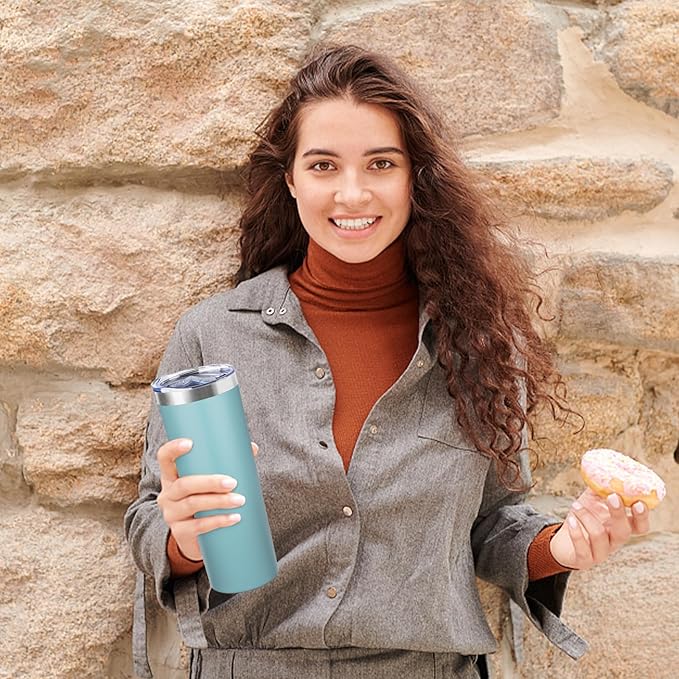 20 oz Skinny Tumblers with Lid and Straw,Stainless Steel Vacuum Insulated Tumbler Cup Double Wall Travel Coffee Mug, Thermal Water Tumbler for Hot and Cold Drinks(Glacier blue,4)