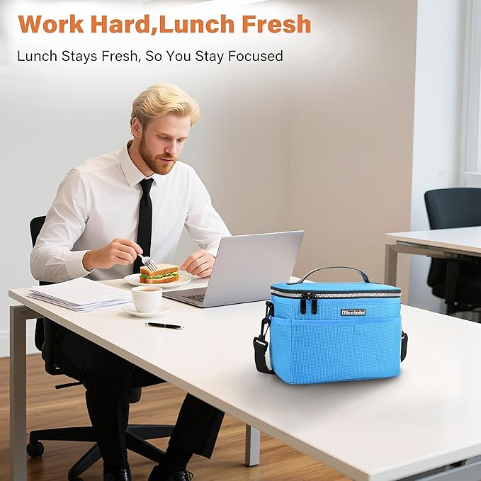 Tirrinia Insulated Lunch Bag for Women Men, Leakproof Lunch Box Containers for Adult, Work, School, Soft Lunchbox for Kids,Boys, Adult Cooler Bag for Picnic Hiking Beach, Blue Checkered