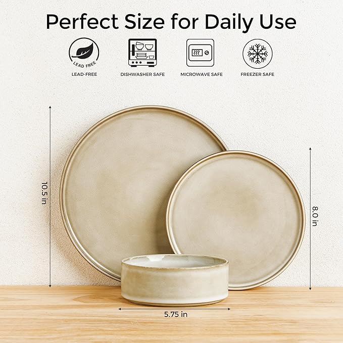 AmorArc Ceramic Dinnerware Sets, Handmade Reactive Glaze Stoneware Plates and Bowls Sets,Highly Chip and Crack Resistant | Dishwasher & Microwave Safe Dishes Set, Service for 8 (24pc)