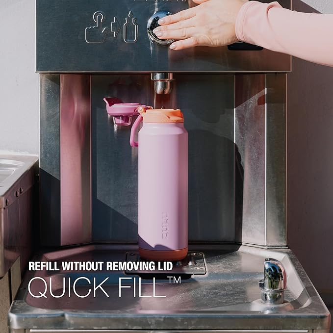 ZULU Powerfill Pro 40oz Stainless Steel Water Bottle with Quick Fill Lid, Triple Walled Vacuum Insulated Metal, Leak Proof Locking Lid, Sip and Chug, Reusable BPA Free, Sherbert