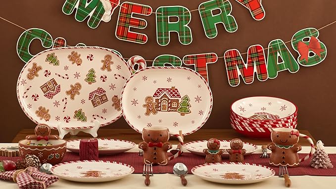 Bico Gingerbread Man Stoneware Hand Painted 17oz Candy Bowl, for treats, jam, sauce, snacks, Microwave and Dishwasher Safe