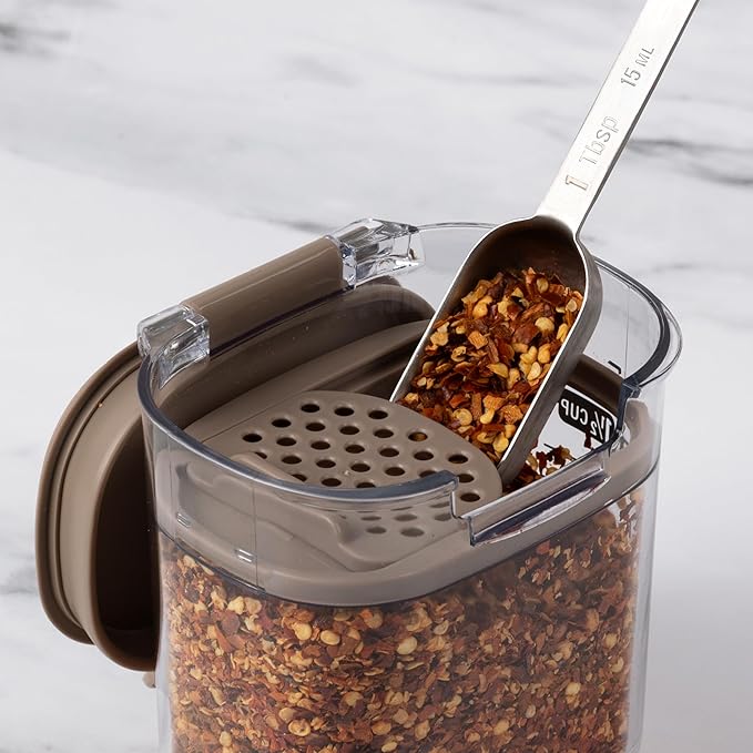 ProKeeper+ 9-Piece Airtight Food Storage Container Set – Clear Plastic Flour and Sugar Canister Set with Magnetic Accessories for Kitchen Organization (Taupe, 9-Piece)