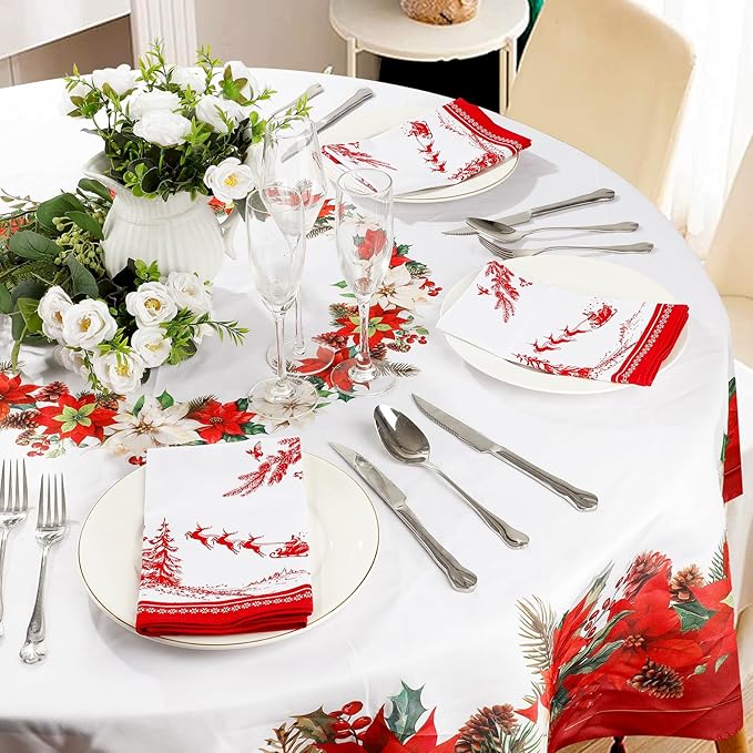 Christmas Pine Tree Napkins, 18×18 Inch Santa Dinner Cloth Napkins Set of 4, Washable Cotton Soft Absorbent Square Napkins for Dining Kitchen Party Wedding Decoration