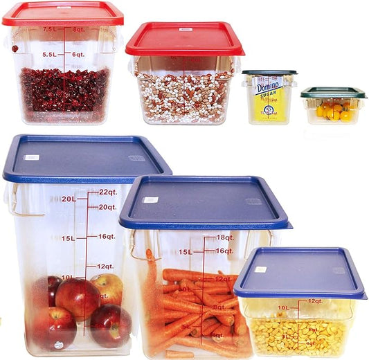 Tiger Chef Food Storage Square Polycarbonate Container Set Containers with Lids Commercial Grade, 2, 4, 6, 8, 12, 18, 22 quart, 14 Piece