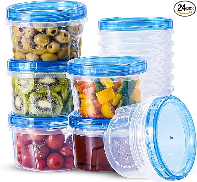 RFAQK 24 pcs Freezer Storage Containers with Lids-(16OZ) 12 Food Storage Containers with 12 Twist Top-Deli Container for Soup-Reusable Plastic Box for Lunch, Gym, Travel