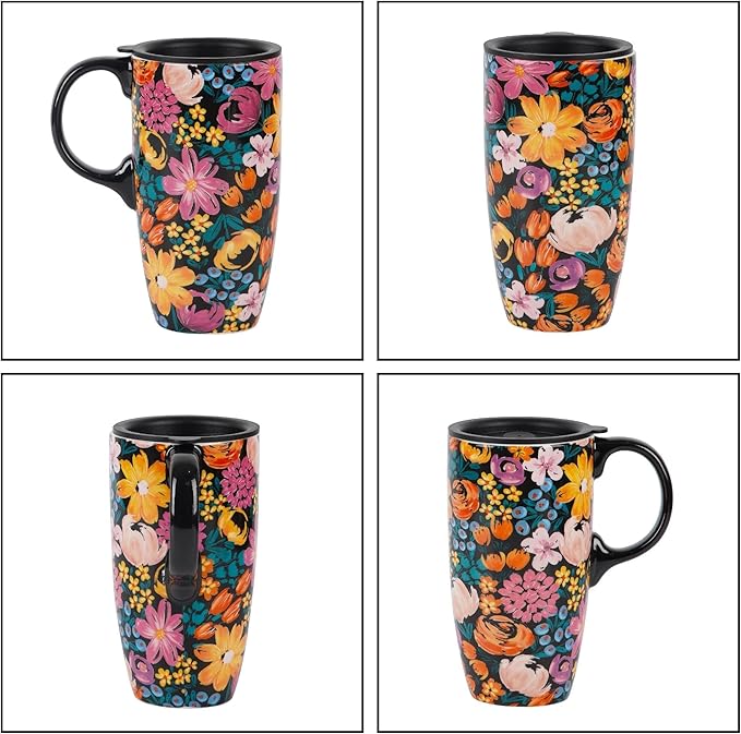Topadorn Ceramic Mugs Porcelain Latte Tea Cup Coffee Mug with Gift Box,17oz. Flowers