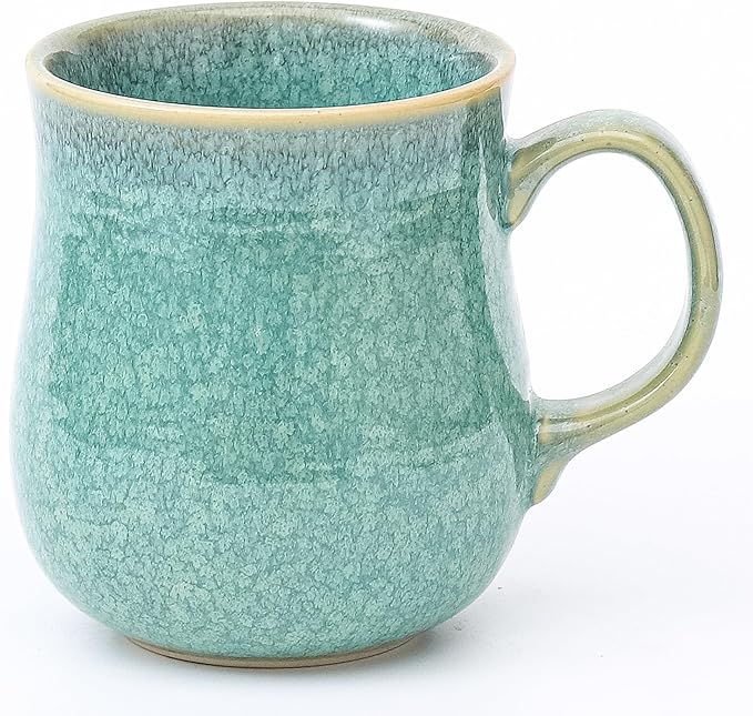 21 oz Large Ceramic Coffee Mugs, Pottery Mug Handmade, Ceramic Tea Cups with Handle for Office and Home, Dishwasher and Microwave Safe (Crystal Green)