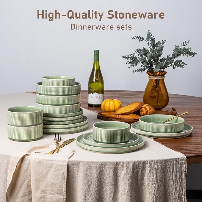 GBHOME Stoneware Dinnerware Sets for 4,Round Reactive Glaze Ceramic Plates and Bowls Set,Highly Scratch Resistant| Dishwasher & Microwave Safe Dishes Set,Service for 4(12Pcs)