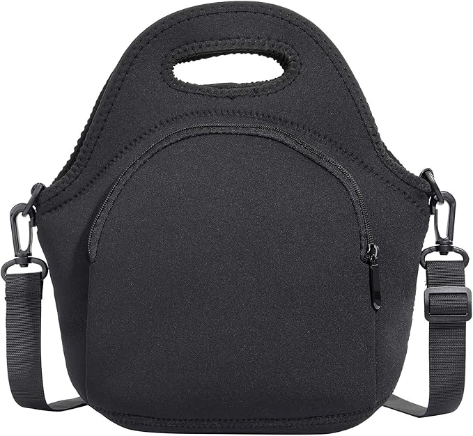 CILLA Neoprene Lunch Bag for Women Insulated Lunch Tote Bags Washable Lunch Container Box Picnic Lightweight Meal Prep Bags(Black+)