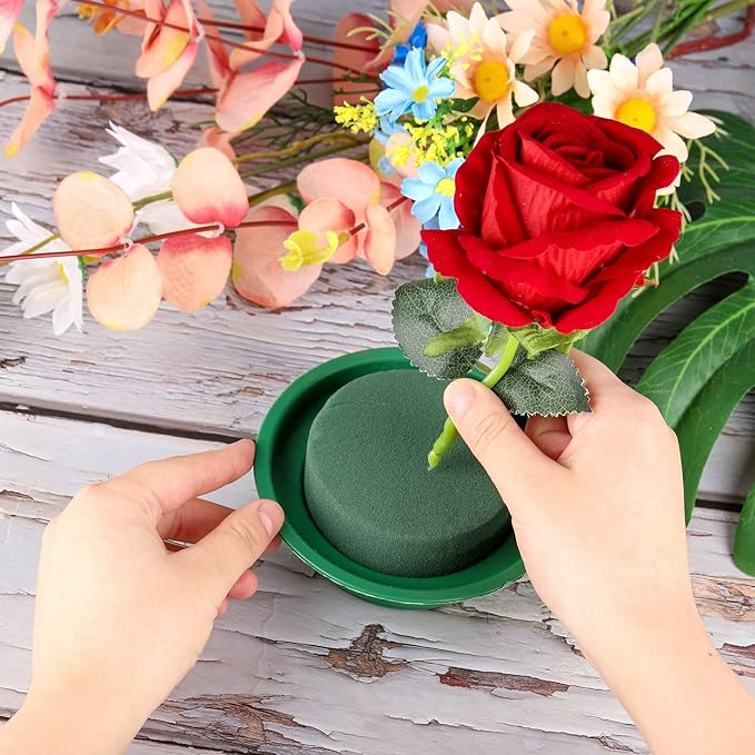 8 Packs Green Floral Foam Rounds in Bowls DIY Flower Arrangement Kit for Fresh and Artificial Flowers, 4.7 Inch Diameter, Simple Style, Flower Foam, ARTIFICIAL PLANT