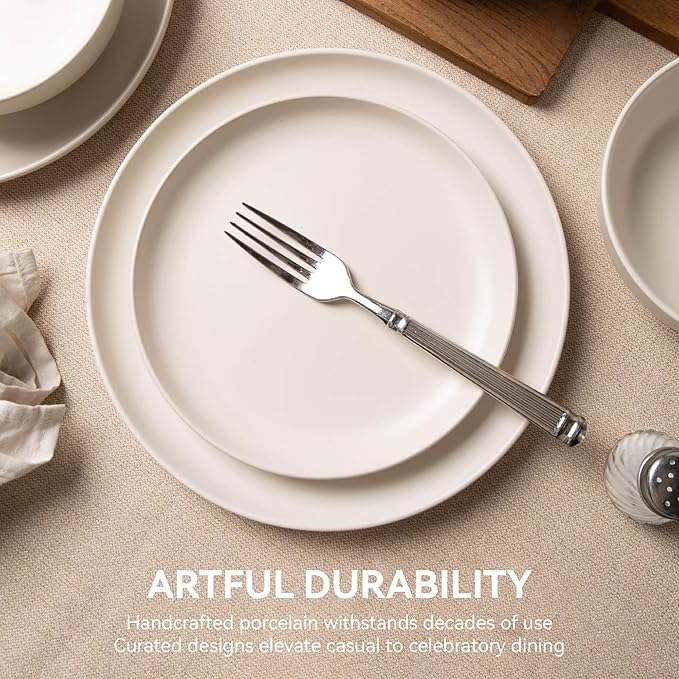 12-Piece Matte White Dinnerware Set,Stoneware Dinnerware for 4, Microwave & Dishwasher Safe, Stackable Design for Kitchen and Dining - Plates and Bowls