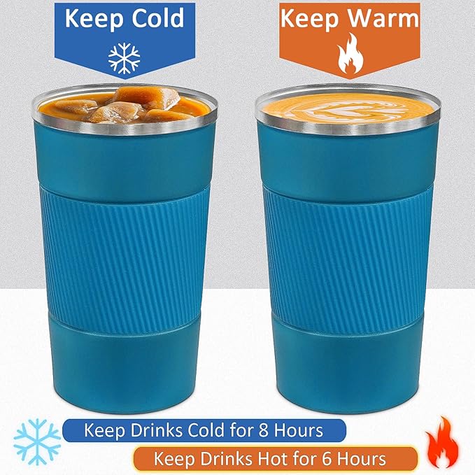 4 Pack Insulated Coffee Mug with Lid 17oz Travel Coffee Tumbler Stainless Steel Reusable Coffee Cups Thermal Coffee Mug for Hot and Iced Cold Drinks, Multicolor