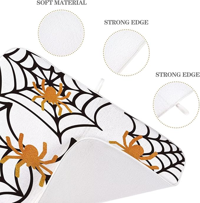 Spider Web Dish Drying Mat 18 x 24 inch Halloween Holiday Themed Decorative Drying Mats Microfiber Absorbent Dish Washable Draining Mat for Kitchen Counter Decor