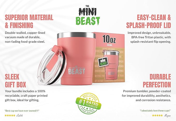 Beast 10 oz Tumbler Stainless Steel Vacuum Insulated Coffee Ice Cup Double Wall Travel Flask (Blossom Pink)