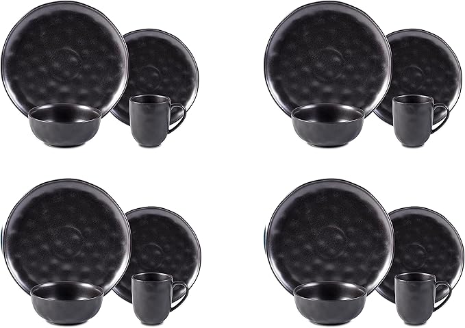 Organic Stoneware Sky Star 16pc Dinner Set Reactive Glaze, Black