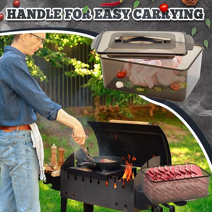 1 Pcs Marinating Containers with Lid 6.5 Quart Plastic Food Brining Containers Dishwasher Safe Grilling Accessories for Meat Chicken Turkey Rib BBQ Prep Storage