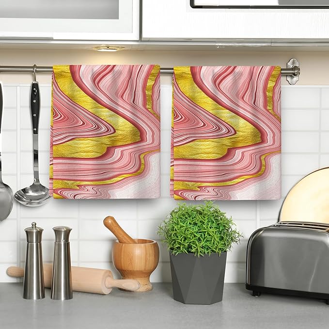 Pink Gold Marble Kitchen Towels Decorative Set of 2 16x24 Inch Rose Pink Modern Hand Towels Soft Absorbent Dish Cloths Bathroom Home Bar Marble Kitchen Decor