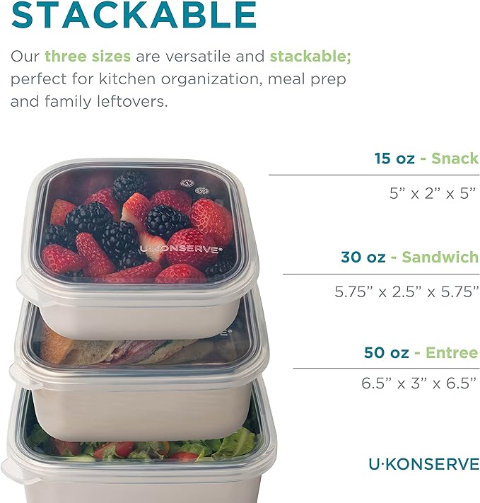 U Konserve Stainless Steel Food Storage Bento Box Container, Leak Proof Silicone Lid Dishwasher Safe - Plastic Free (50oz Teal)