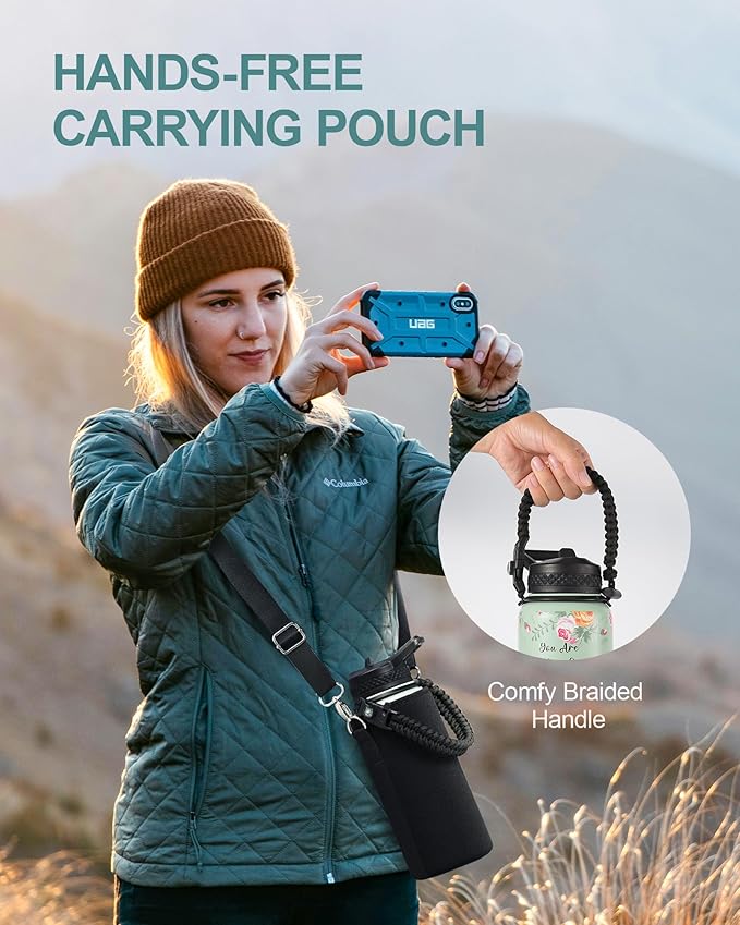 32oz Insulated Water Bottle,Stainless Steel Vacuum Water Bottle, BPA-Free & Leakproof -with Paracord Handle,Strap,Straw Spout Lids, Water Jug for Gym Sports,Christmas Gifts for Women