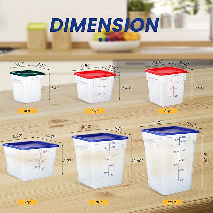 4 Pack 22 Quart Food Storage Containers with Lids, Polycarbonate Square Commercial Food Containers, NSF, Clear, New Version