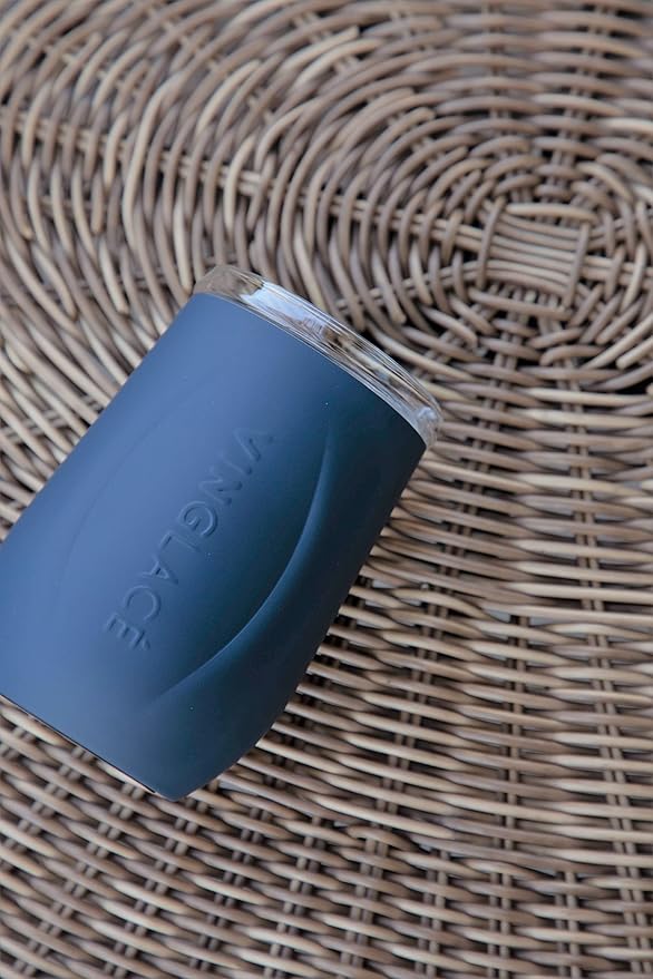 Vinglacé Stainless Steel Stemless Wine Glass- Insulated Wine Tumbler with Glass Insert and Sip Lid, 10 oz, Navy