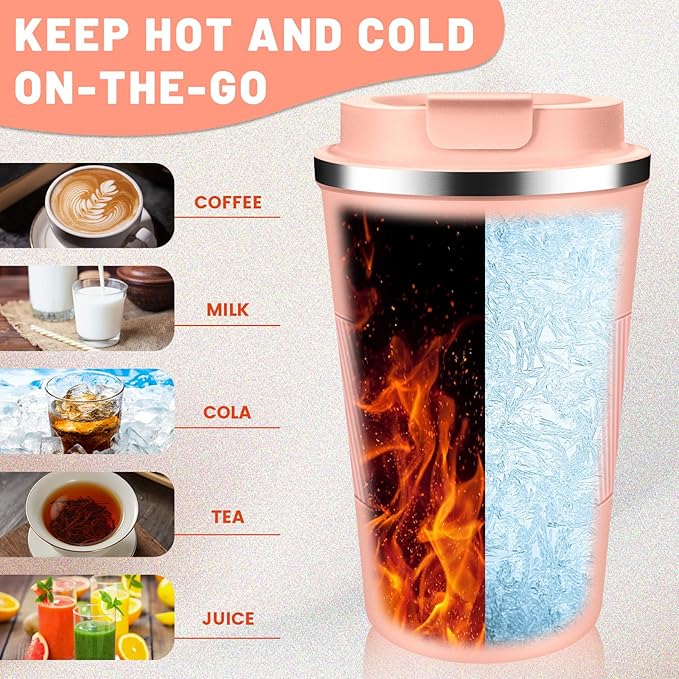 Insulated Coffee Tumblers with Flip Lid 12oz / 17oz, Stainless Steel Travel Coffee Mug Leak Proof, Vacuum Insulated Coffee Mug Reusable Cup, Keeps Cold and Hot for Coffee Tea