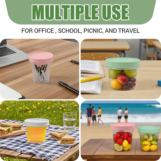 6 Pack 6.8oz Food Storage Containers, Plastic Containers with Twist Top Lid, Reusable Dishwasher Freezer Safe Airtight, Takeout Container - Ideal for Soup and More