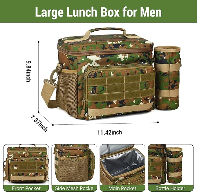 Tactical Lunch Box for Men, Insulated Lunchbox Waterproof Leakproof Cooler Lunch Bag for Work Outdoor Picnic, 24 Cans/15 L, JungleGreen
