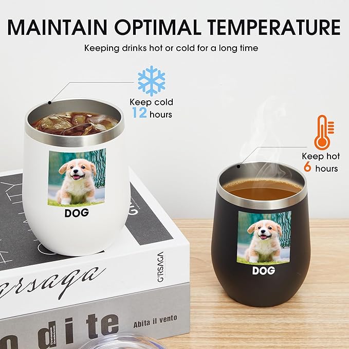 Personalized Custom Wine Tumbler Print in USA 12oz Stainless Steel Travel Coffee Cup with Lid & Straw Double Wall Insulated Mug with Colorful Text Logo Photo