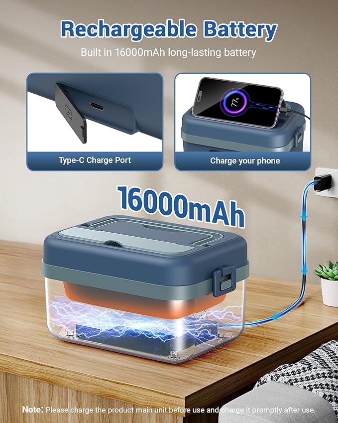 VASG Cordless Electric Lunch Box for Adults, 16000mAh Rechargeable Auto Heated Lunch Box, 1L Portable Self-Heating Food Warmer for Office, Picnic, Car & Outdoor Use