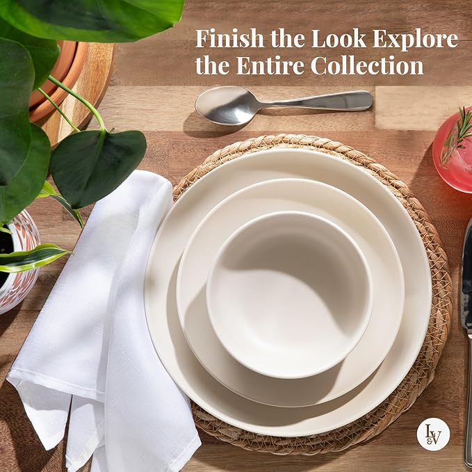 Larder & Vine 12-Piece Melamine Dinnerware Set: Durable, Lightweight, Break-Resistant Plates & Bowls – Stylish, Non-Toxic, Dishwasher Safe – Ideal for Everyday Use, Indoor & Outdoor Dining – Ivory