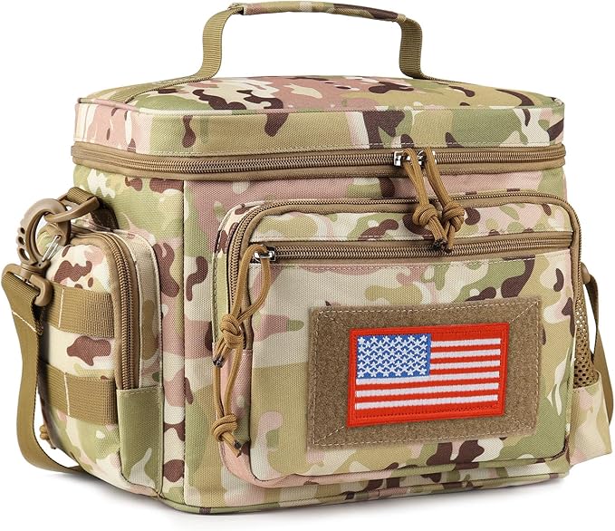 ATRIPACK Lunch Box for Men, Tactical Lunch Bag MOLLE Webbing Leakproof Insulated Large Lunch Cooler Women Adult Meal with Adjustable Shoulder Strap Durable Lunch Pail (Camo-Brown)