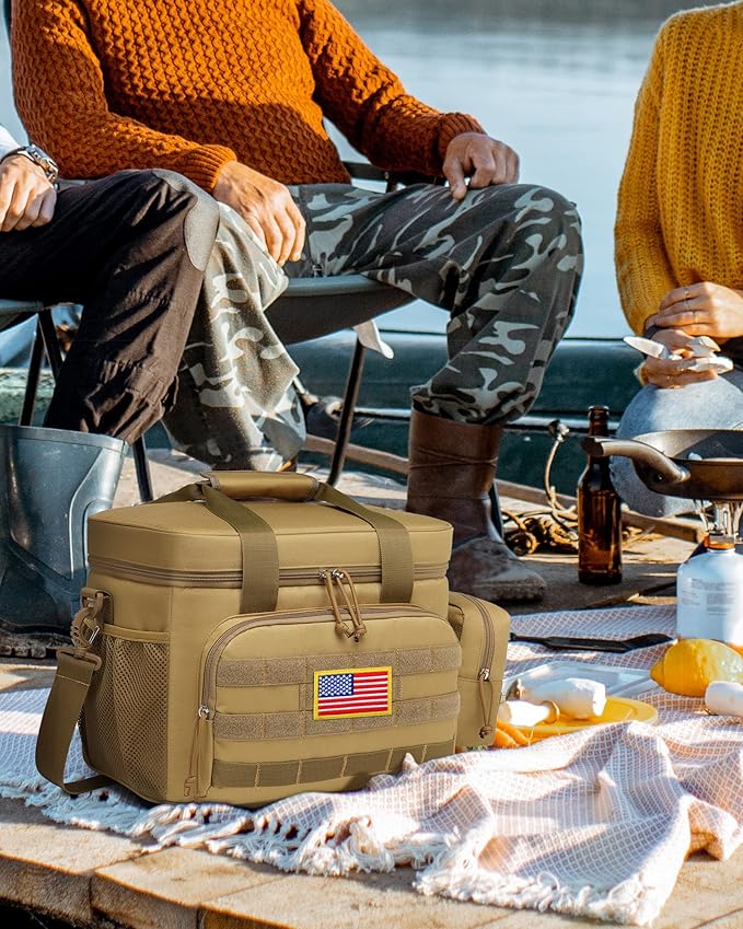 TACTICISM Lunch Box for Men - 20L Tactical Leakproof Insulated Lunch Bag Adult, Portable Soft Coolers with Detachable Molle Pouch for Camping Fishing Beach Picnic Work, Brown