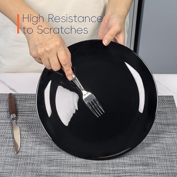 10.5 inchDinner Plate Set of 6, Lightweight Round Opal Glass White Dinnerware Plates, Dishwasher and Microwave Safe