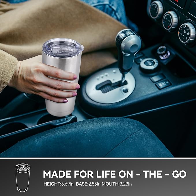 20 oz Tumbler Stainless Steel Tumblers Bulk with Lid Double Wall Insulated Coffee Tumbler Cups for Hot & Cold Drinks Powder Coated Travel Coffee Tumbler Mug Metal (Stainless Steel, 1 pack)