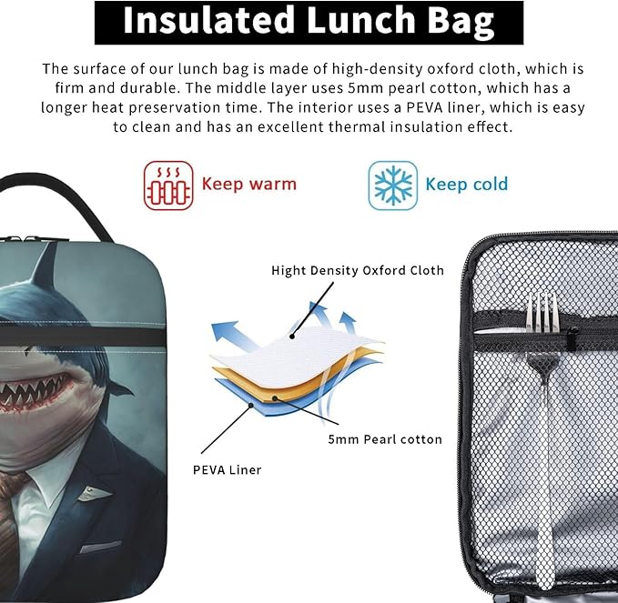 Shark Insulated Lunch Box for Women Men Shark Lunch Bag for Travel,or Fishing Polyester