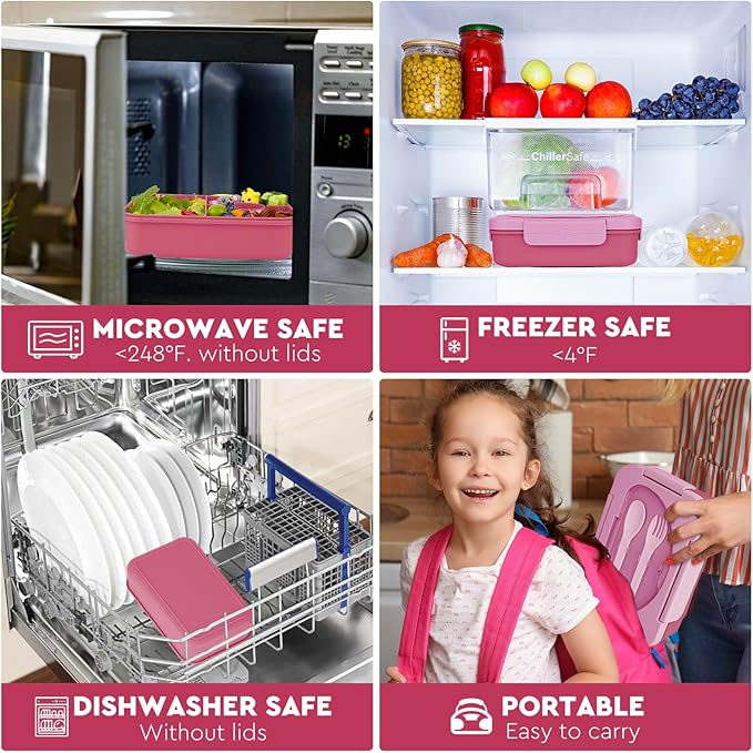 Bento Box Adult Lunch Box,Lunch Containers for Adults Kids,5-Compartment Bento Box for Kids Snack Boxes with Cutlery (Pink)