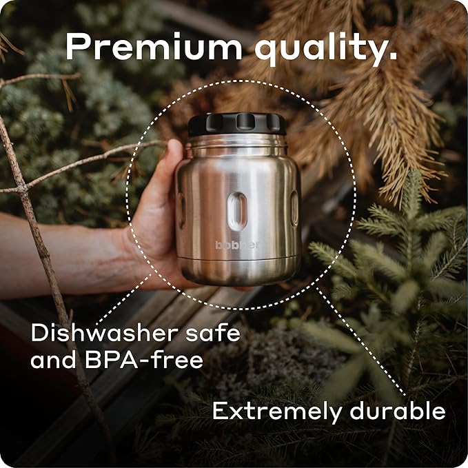 BOBBER 16 oz Insulated Stainless Steel Thermos with Wide Mouth, Built-in Spoon and Bowl Lid – Perfect for Hot Food, Keeps Soups Hot for 10 Hours, Cold for 15 Hours (Matte)