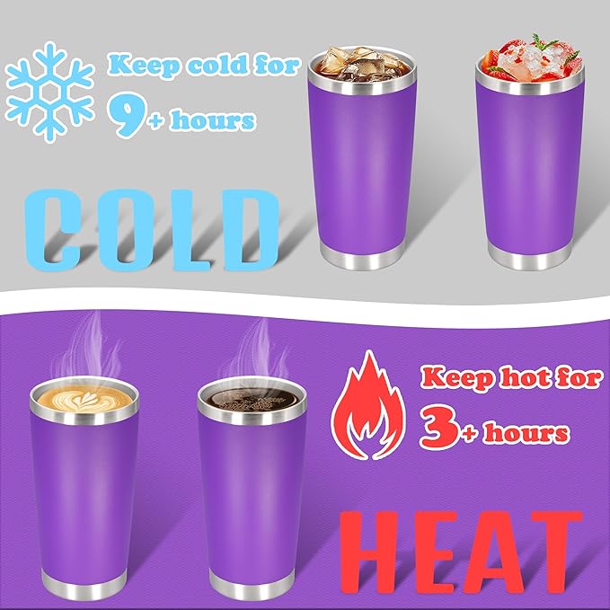 20 oz Tumbler with lid Double Wall Vacuum Insulated Tumblers Stainless Steel Coffee Mug Travel Coffee Tumbler Powder Coated Tumbler Cup Keep Hot&Cold - (PurPle 12 Pack)