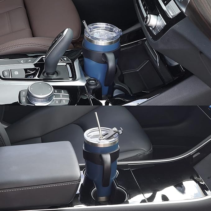 WETOWETO 20oz Tumbler with 2 lids and 2 straws, Stainless Steel Vacuum Insulated Water Coffee Tumbler Cup with Handle, Double Wall Powder Coated Spill-Proof Travel Mug Thermal Cup (Navy Blue, 1 Pack)