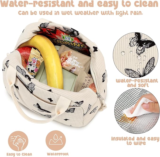 Bluboon Lunch Bag for Women Men Cute Corduroy Lunch Tote Bags Reusable Insulated Lunch Box Large Capacity Reusable Insulated Cooler for Work Picnic or Travel