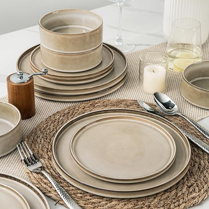 AmorArc Ceramic Dinnerware Sets, Handmade Reactive Glaze Stoneware Plates and Bowls Sets,Highly Chip and Crack Resistant | Dishwasher & Microwave Safe Dishes Set, Service for 4 (12pc)