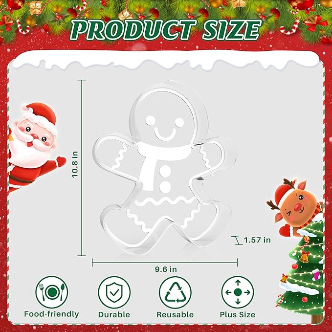 11" Christmas Gingerbread Man Charcuterie Boards, Acrylic Reusable Serving Tray for Dessert Appetizer Display, Cute Decorative Snack Platter for Xmas Party Table Decoration