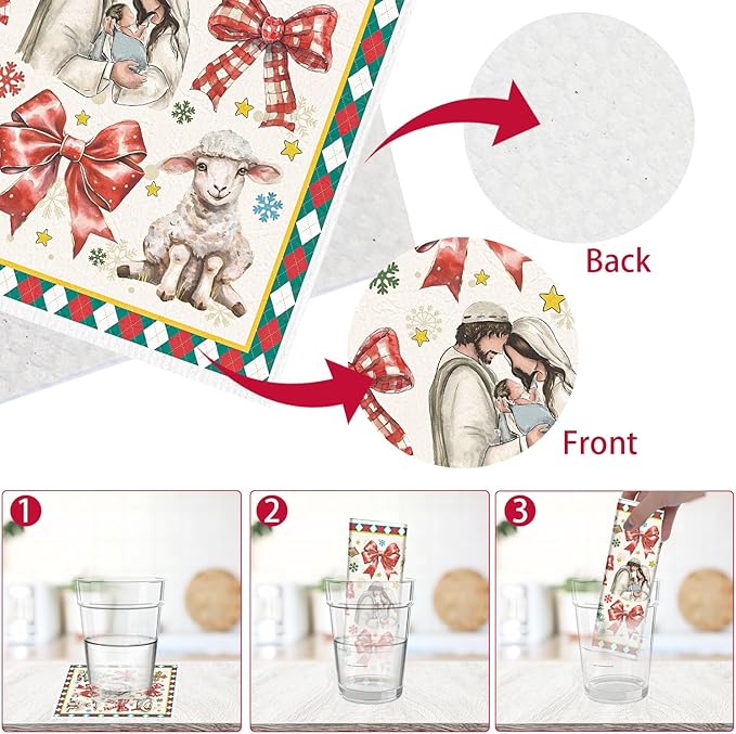 Christmas Swedish Dishcloths for Kitchen - 6PCS Nativity Christmas Swedish Cloths for Washing Dishes, Xmas Reusable Dish Towels, Holiday Washable Cleaning Sponge Gifts for Home Fast Drying