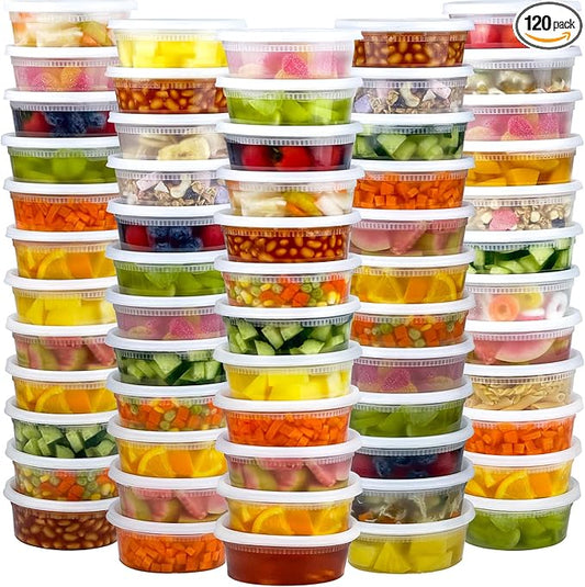 60 Sets (120-Piece) Deli Containers with Lids 8 oz, Leak-Proof & BPA Free Airtight Takeout Plastic Food Storage Containers for Soup, Freezer/Microwave/Dishwasher Safe