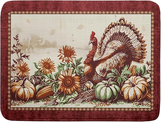 Rustic Turkey Dish Drying Mat for Kitchen Countertop 18x24 inch Fall Thanksgiving Pumpkin Sunflowers Harvest Dish Drainer Mats Fast Drying Farmhouse Country Style Dish Drying Pad Holiday Decor Large