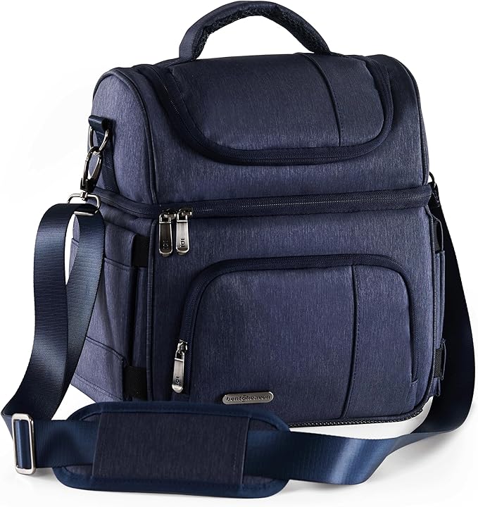 Bentoheaven Lunch Bag & Lunch Box for Men and Women - Premium Materials, Extra Large Capacity (24 Cans) Double Deck - Leakproof Insulated Soft Large Adult Lunch Cooler Bag for Work, Travel (15L,Blue)