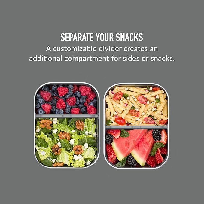 Bentgo MicroSteel Leak-Proof Lunch Box - Microwave-Safe, Oven-Safe, Bento-Style Container with Removable Divider, Airtight Lid, Sustainable Design, Odor & Stain Resistant (Stainless Steel)